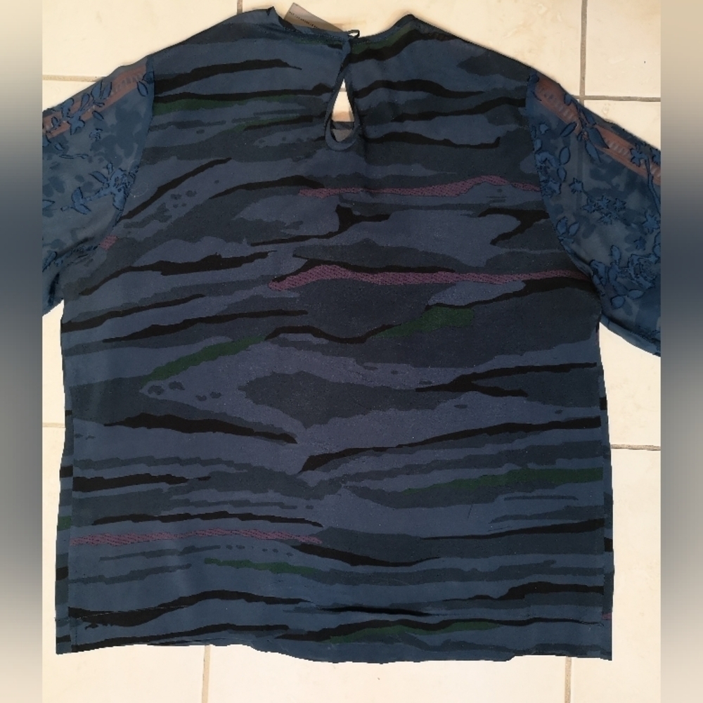 Y2K Vintage Preen Blue Pink Camouflage Print Georgette Silk Patchwork tshirt top - Picture 11 of 11